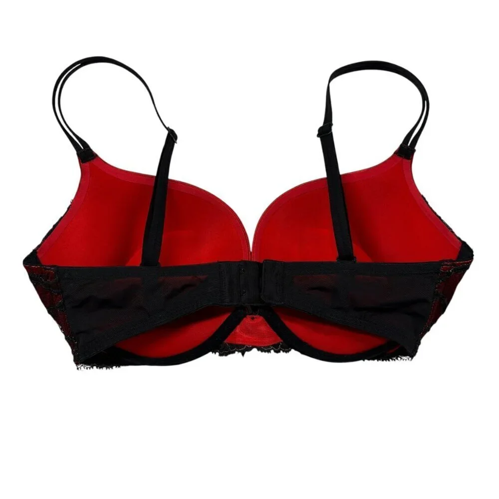 Victoria's Secret Black & Red Lace Very Sexy Plunge Bra Women's Size 34D